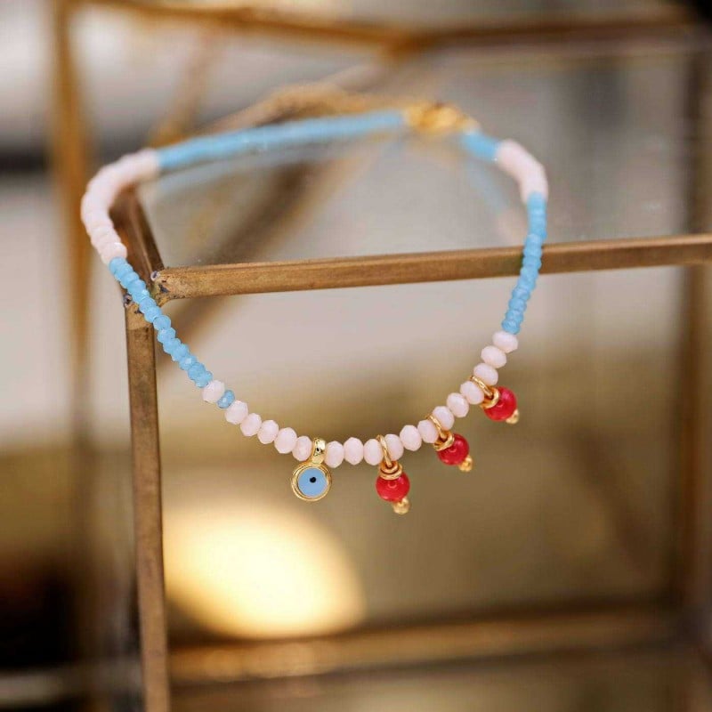 Αλυσίδα ποδιού σε επιμετάλλωση χρυσό 24Κ και χάντρες