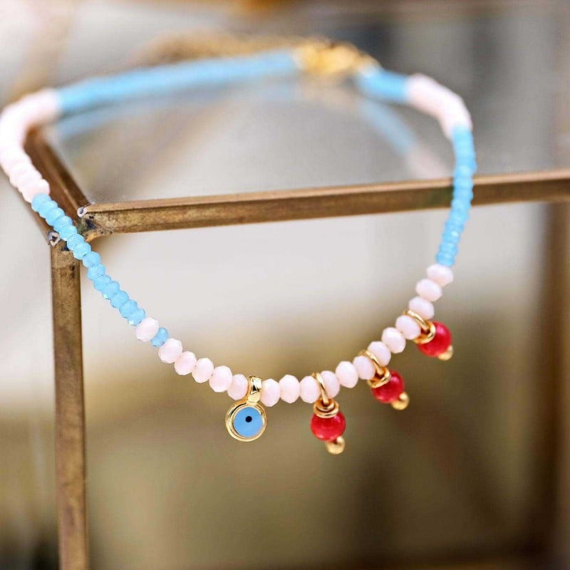 Αλυσίδα ποδιού σε επιμετάλλωση χρυσό 24Κ και χάντρες