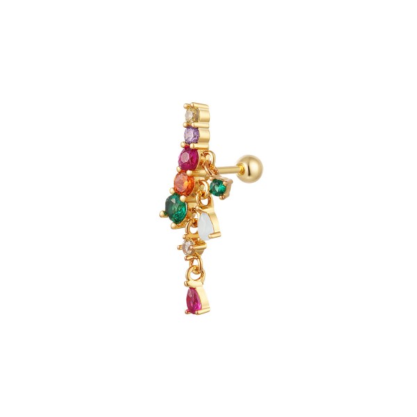 Gold-plated piercing colored stones earring with zircon stones
