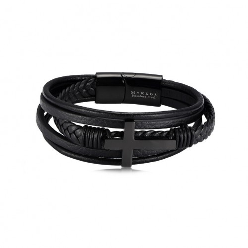 Men's bracelet made of genuine leather with stainless steel metal parts