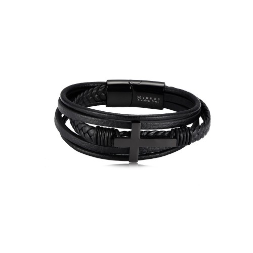 Men's bracelet made of genuine leather with stainless steel metal parts