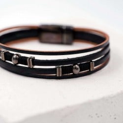 Δερμάτινο ανδρικό βραχιόλι με gunmetal μεταλλικά στοιχεία