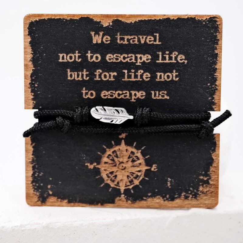 Men's bracelet with silver-plated parts and wooden vintage card