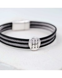 Men's bracelet of genuine leather Leather men's bracelet with metallic silver-plated parts