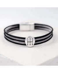 Men's bracelet of genuine leather Leather men's bracelet with metallic silver-plated parts