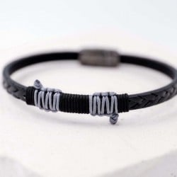 Δερμάτινο ανδρικό βραχιόλι με gunmetal μεταλλικά στοιχεία