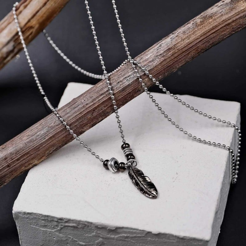 Ανδρικό κολιέ από αλυσίδα με επάργυρα και gunmetal στοιχεία