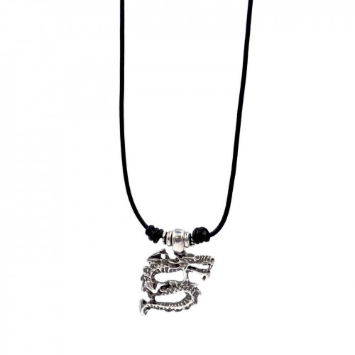 Men's necklace made of leather cord with silver-plated parts and adjustable closure