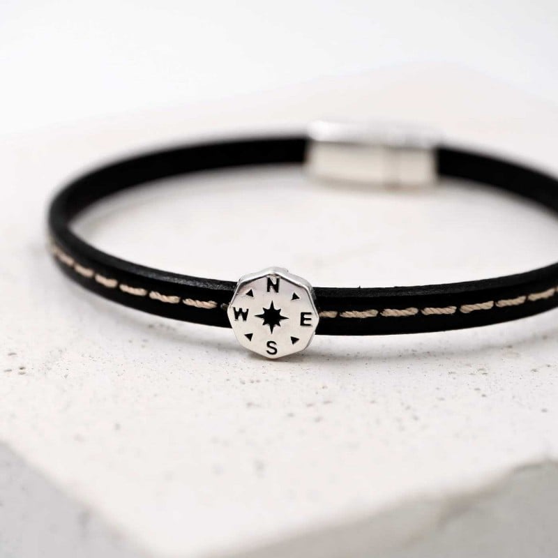 Leather men's bracelet with silver-plated parts