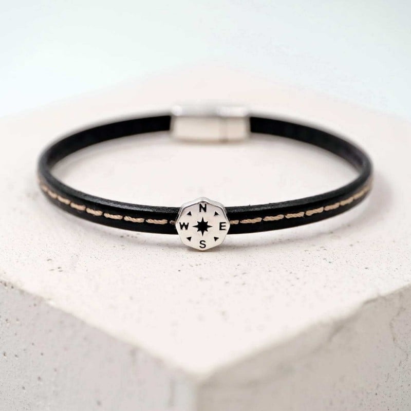 Leather men's bracelet with silver-plated parts