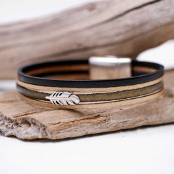 Ανδρικό Δερμάτινο Βραχιόλι Feather Δερμάτινο ανδρικό βραχιόλι με επάργυρα μεταλλικά στοιχεία