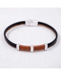 Men's Bracelet of Leather Leather men's bracelet with metallic silver-plated parts