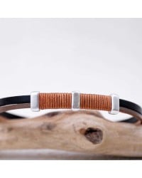 Men's Bracelet of Leather Leather men's bracelet with metallic silver-plated parts