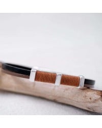 Men's Bracelet of Leather Leather men's bracelet with metallic silver-plated parts