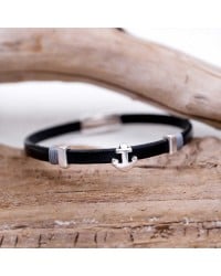 Anchor Men's Leather Bracelet Leather men's bracelet with metallic silver-plated parts