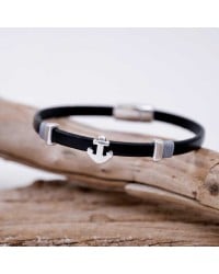 Anchor Men's Leather Bracelet Leather men's bracelet with metallic silver-plated parts