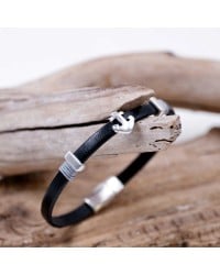 Anchor Men's Leather Bracelet Leather men's bracelet with metallic silver-plated parts