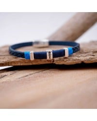 Μπλε Ανδρικό Βραχιόλι Fishbone Ανδρικό βραχιόλι από πλεκτό δέρμα με επάργυρα μεταλλικά στοιχεία και μαγνητικό κούμπωμα