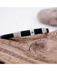 Μαύρο Ανδρικό Βραχιόλι Evil Eye Ανδρικό βραχιόλι από πλεκτό δέρμα με επάργυρα μεταλλικά στοιχεία και μαγνητικό κούμπωμα
