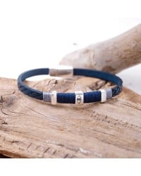 Μπλε Ανδρικό Βραχιόλι Evil Eye Ανδρικό βραχιόλι από πλεκτό δέρμα με επάργυρα μεταλλικά στοιχεία και μαγνητικό κούμπωμα