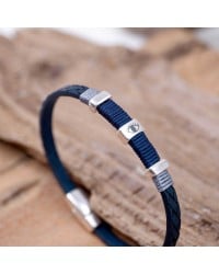Μπλε Ανδρικό Βραχιόλι Evil Eye Ανδρικό βραχιόλι από πλεκτό δέρμα με επάργυρα μεταλλικά στοιχεία και μαγνητικό κούμπωμα
