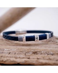 Μπλε Ανδρικό Βραχιόλι Evil Eye Ανδρικό βραχιόλι από πλεκτό δέρμα με επάργυρα μεταλλικά στοιχεία και μαγνητικό κούμπωμα