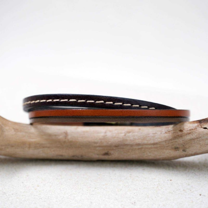 Triple Line Men's Bracelet Μen's bracelet made of leather with magnetic gunmetal clasp