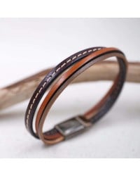 Triple Line Men's Bracelet Μen's bracelet made of leather with magnetic gunmetal clasp