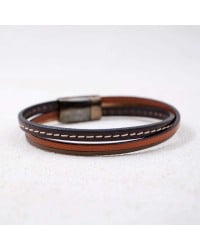 Triple Line Men's Bracelet Μen's bracelet made of leather with magnetic gunmetal clasp