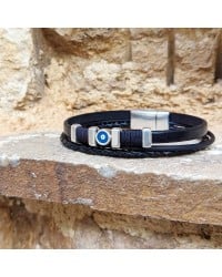 Δερμάτινο ανδρικό βραχιόλι με μάτι από σμάλτο και μαγνητικό κούμπωμα Δερμάτινο ανδρικό βραχιόλι με επάργυρα μεταλλικά στοιχεία και μαγνητικό κούμπωμα
