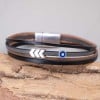 Leather men's bracelet with enamelled evil eye and magnetic clasp Leather men's bracelet with metallic silver-plated parts and magnetic clasp