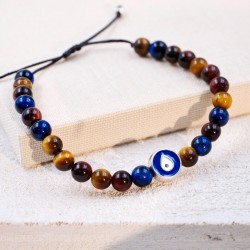 Men's Bracelet made of semiprecious stones and enamelled evil eye