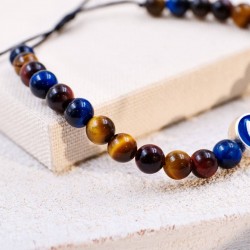 Men's Bracelet made of semiprecious stones and enamelled evil eye