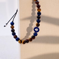 Men's Bracelet made of semiprecious stones and enamelled evil eye
