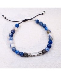 Men's Bracelet made of Stones and silver-plated Fish Men's Bracelet made of semiprecious stones and silver-plated metal fish