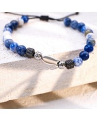 Men's Bracelet made of Stones and silver-plated Fish Men's Bracelet made of semiprecious stones and silver-plated metal fish