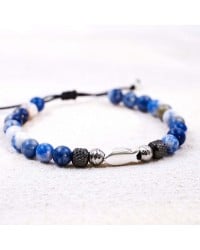 Men's Bracelet made of Stones and silver-plated Fish Men's Bracelet made of semiprecious stones and silver-plated metal fish
