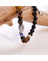 Ανδρικό βραχιόλι με ημιπολύτιμες Πέτρες και Νεκροκεφαλή Ανδρικό βραχιόλι με ημιπολύτιμες πέτρες και επάργυρη νεκροκεφαλή