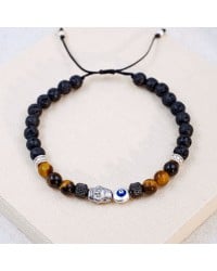 Ανδρικό βραχιόλι με ημιπολύτιμες Πέτρες και Νεκροκεφαλή Ανδρικό βραχιόλι με ημιπολύτιμες πέτρες και επάργυρη νεκροκεφαλή
