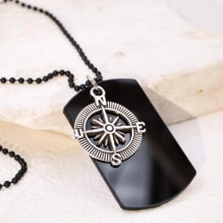 Ανδρικό κολιέ από gunmetal αλυσίδα με επάργυρη πυξίδα