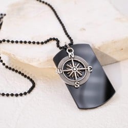 Ανδρικό κολιέ από gunmetal αλυσίδα με επάργυρη πυξίδα