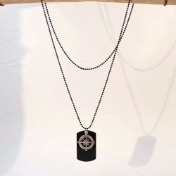 Ανδρικό κολιέ από gunmetal αλυσίδα με επάργυρη πυξίδα