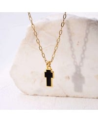 Κολιέ αλυσίδα Unisex με επίχρυσο σταυρό Κολιέ Unisex με αλυσίδα από ανοξείδωτο ατσάλι και επίχρυσο σταυρό