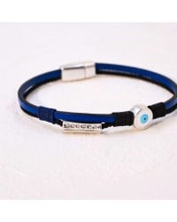 Leather men's bracelet with enamelled evil eye Leather men's bracelet with metallic silver-plated parts and enamelled evil eye