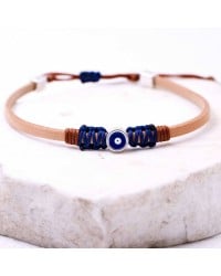 Leather men's bracelet with enamelled evil eye Leather men's bracelet with metallic silver-plated parts and enamelled evil eye
