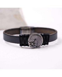 Δερμάτινο ανδρικό βραχιόλι με gun-metal Πυξίδα ΄Γκρι σκούρο δερμάτινο ανδρικό βραχιόλι με gun-metal Πυξίδα