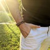 Ανδρικό ελαστικό βραχιόλι με ημιπολύτιμες πέτρες και μεταλλική νεκροκεφαλή