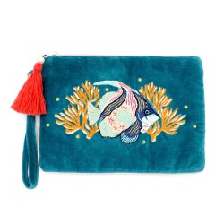 Τσαντάκι clutch Coral από μαλακό βελούδο κεντημένο με χάντρες και πούλιες