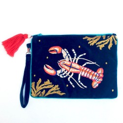 Τσαντάκι clutch Coral από μαλακό βελούδο κεντημένο με χάντρες και πούλιες