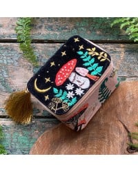 Forage Black Trinket Box Διακοσμητικό κουτί από μαλακό βελούδο κεντημένο με νυχτερινό σκηνικό με χάντρες και πούλιες